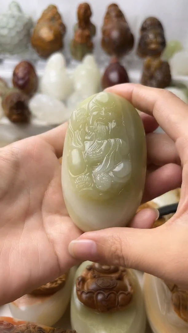 石材方解石手把摆件不退换寿星
