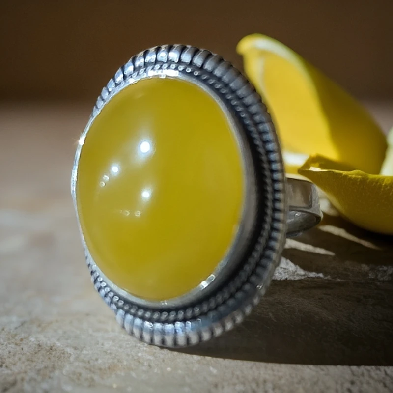 足银戒指 蒙古元素 原创手工制作 黄蜜蜜