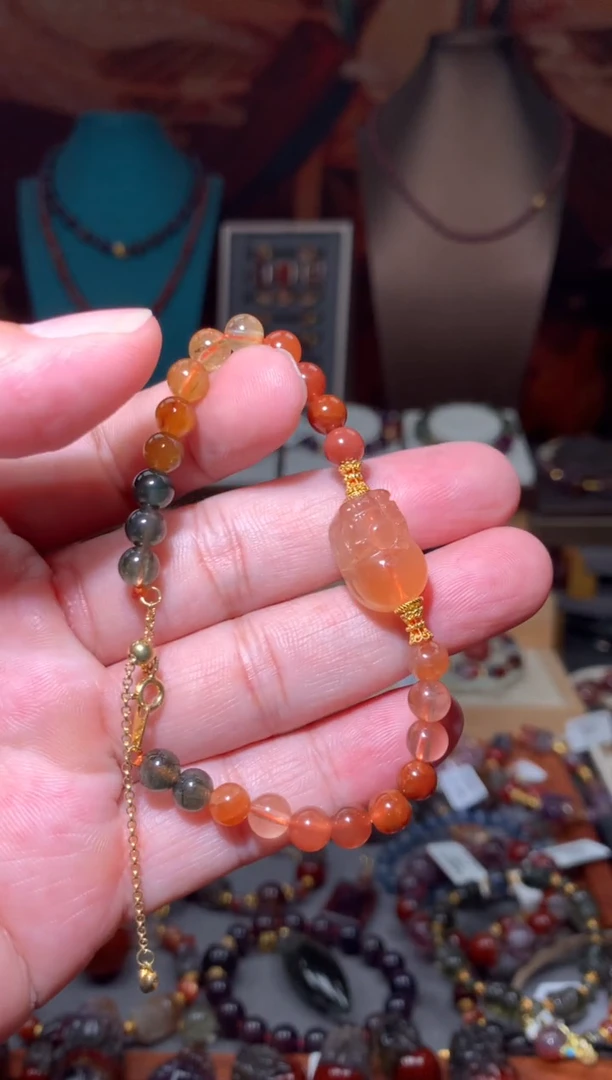 未镶嵌珠宝半成品水晶彩兔毛手链，多样性发其一12mm+