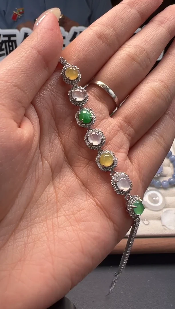 银S925镶嵌手链翡翠 缅甸珠宝严选