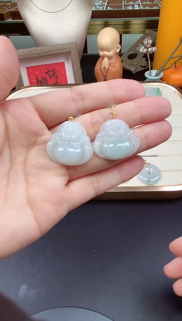 吊坠(不含链)18K金镶嵌翡翠佛公18K金扣多样性发其一@@CMT