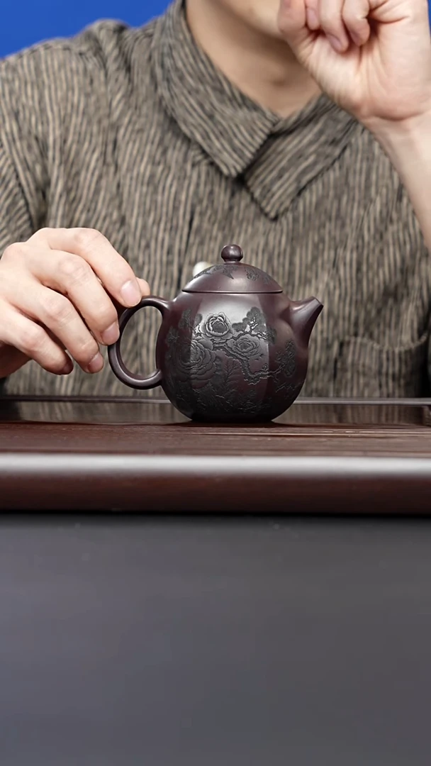 茶壶紫砂宜兴紫砂 花鸟六方龙蛋 深井老紫泥 顾林芬