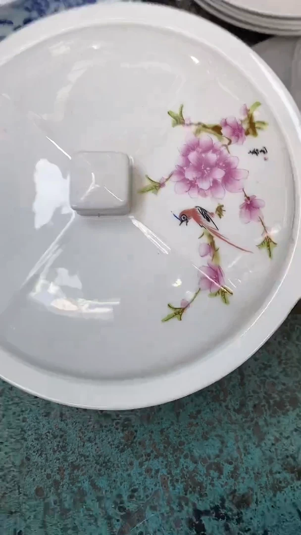 摆件瓷水点桃花10寸方型品锅