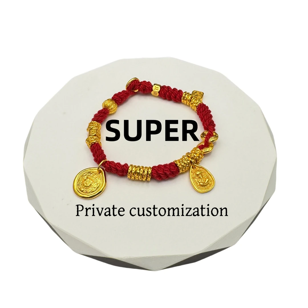 铜合金手链 红色手搓棉扎基娘娘吊牌手链手工编织