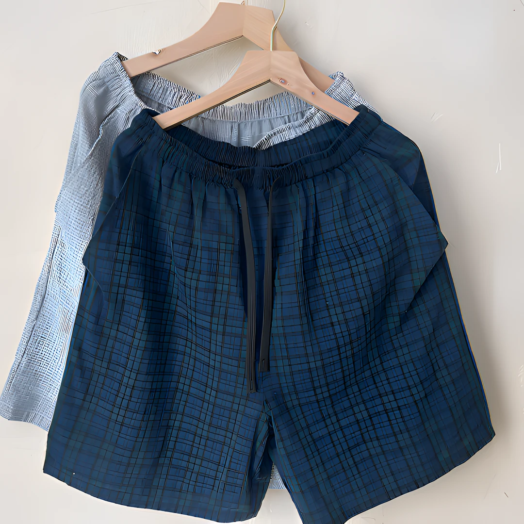夏季情侣薄款宽松大码短裤时尚夏装条纹水洗短裤格子可外穿男款