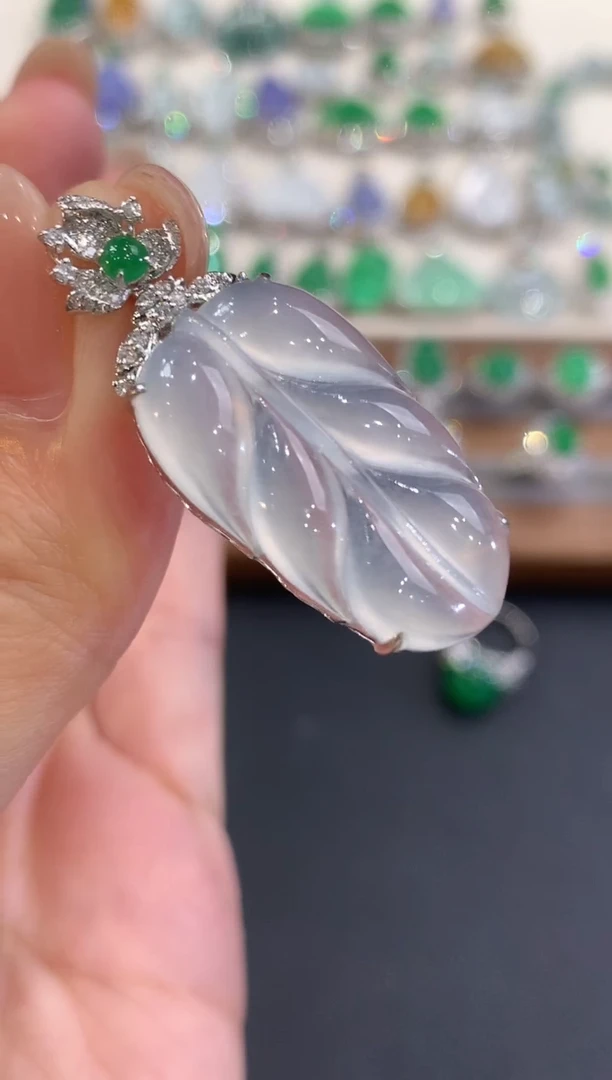 吊坠(不含链)18K金镶嵌翡翠a43