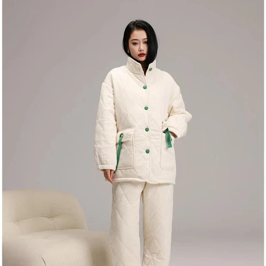 休闲可外穿睡衣加厚加绒保暖毛绒家居服套装