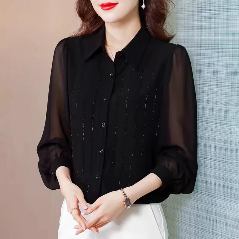 春夏显瘦小衫雪纺衫衬衫洋气时尚长袖春季宽松春游出行衣服2305