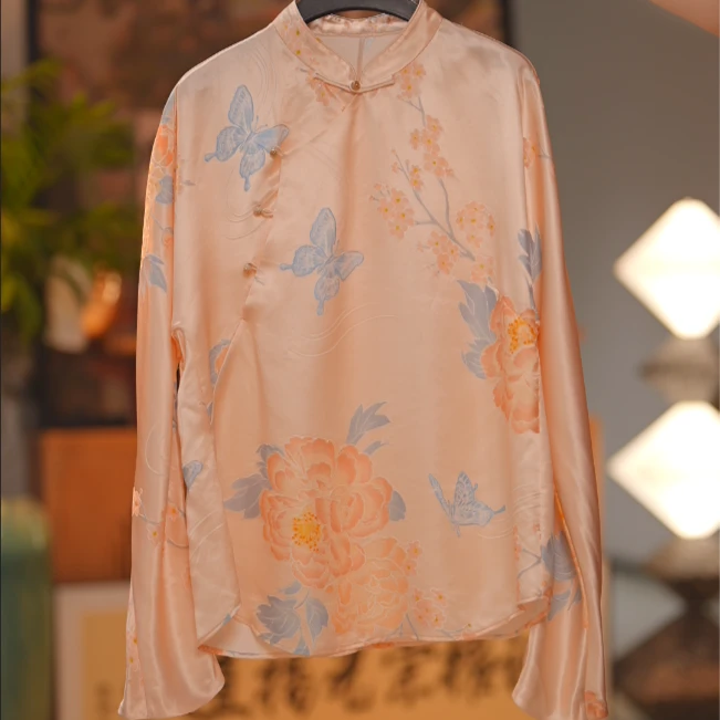 YUNSHUIHE/云水禾云水禾真丝粉花衬衫-ZS231111