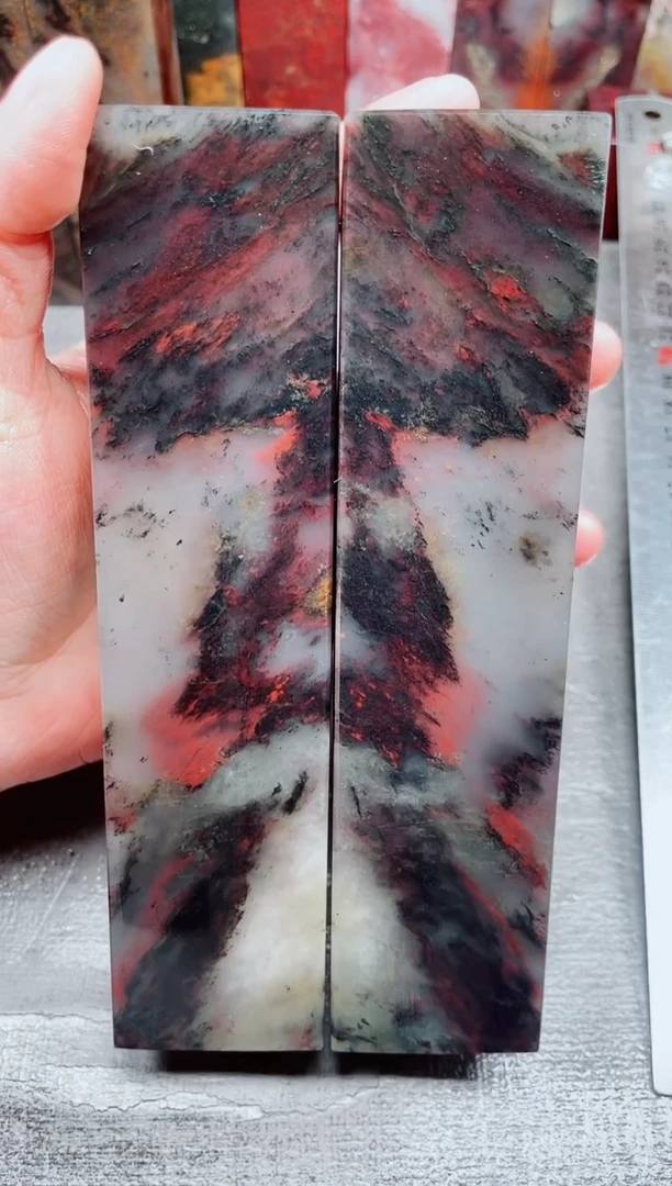 玉桂林鸡血玉素章玉化对章58