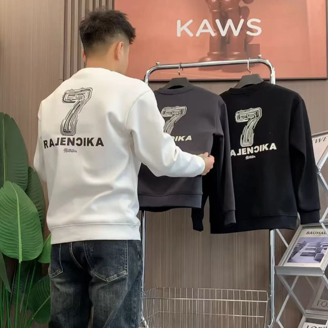 2025秋冬款ins潮牌数字7卫衣男加绒加厚T恤男长袖体恤男装打底衫