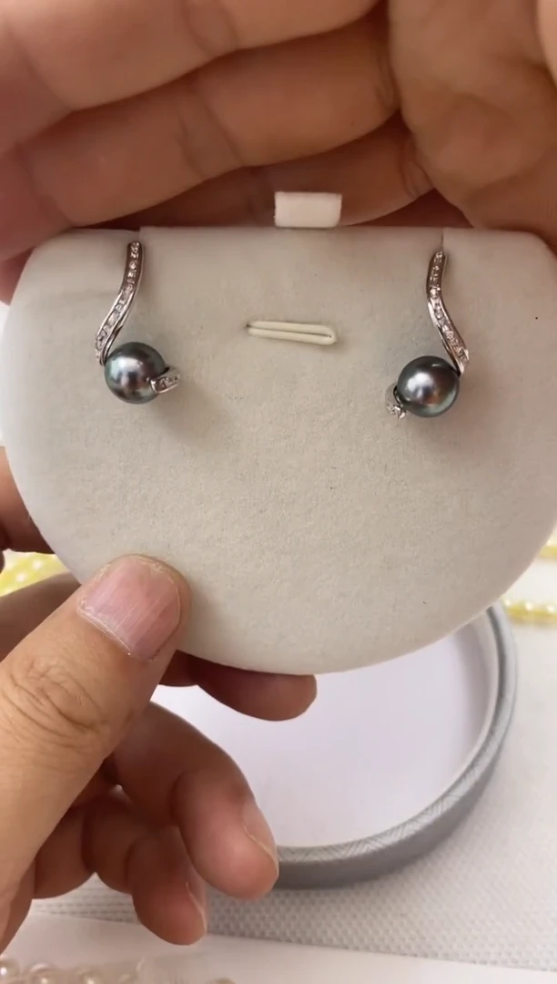 【闪购商品】海水珍珠耳饰银S925镶嵌大溪地耳钉9mm