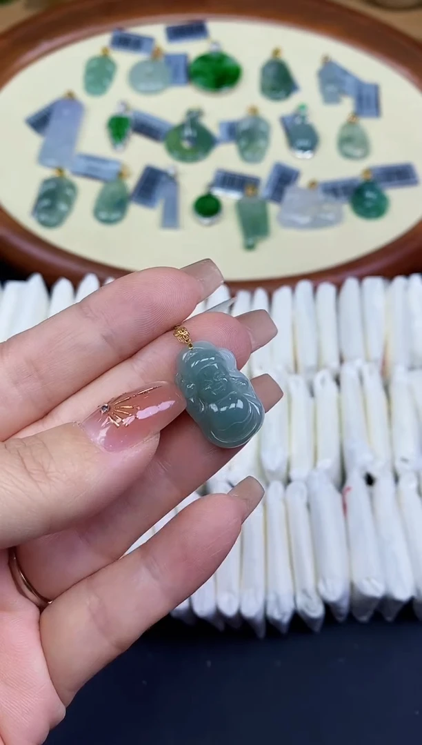 吊坠(不含链)18K金镶嵌翡翠财神18K金扣镶嵌@@CMT1347-1