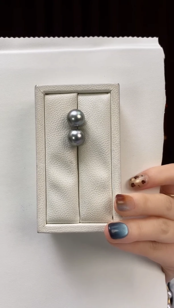 银S925镶嵌耳饰海水珍珠11-12大溪地黑珍珠耳饰