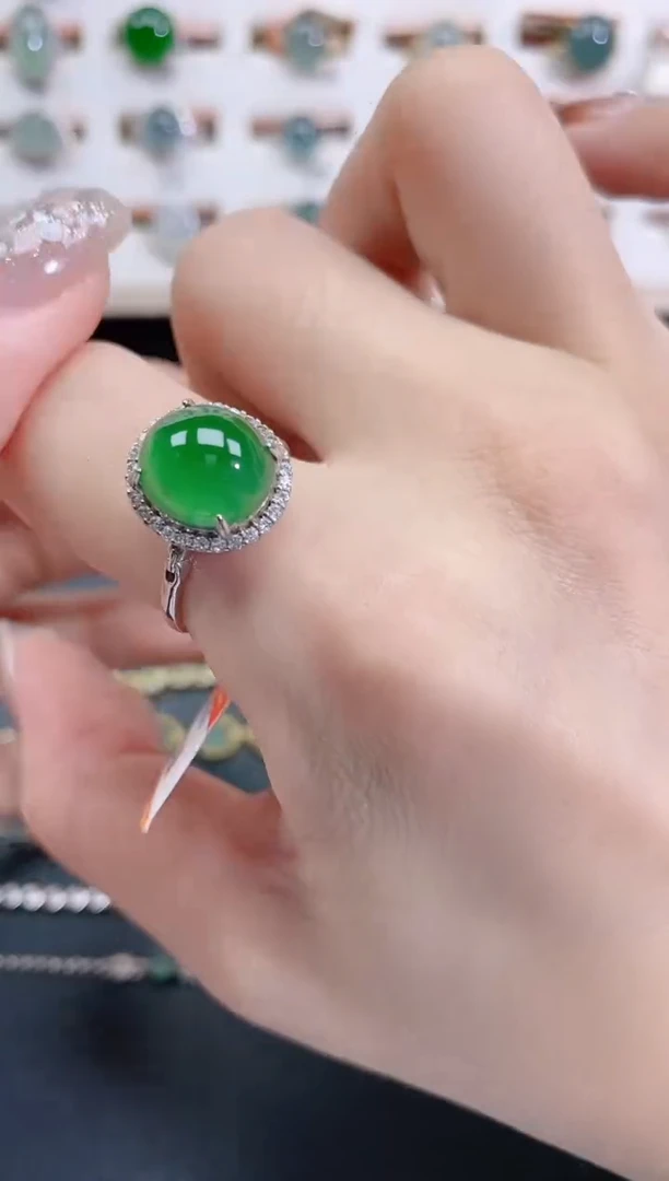 银S925镶嵌戒指翡翠天然翡翠