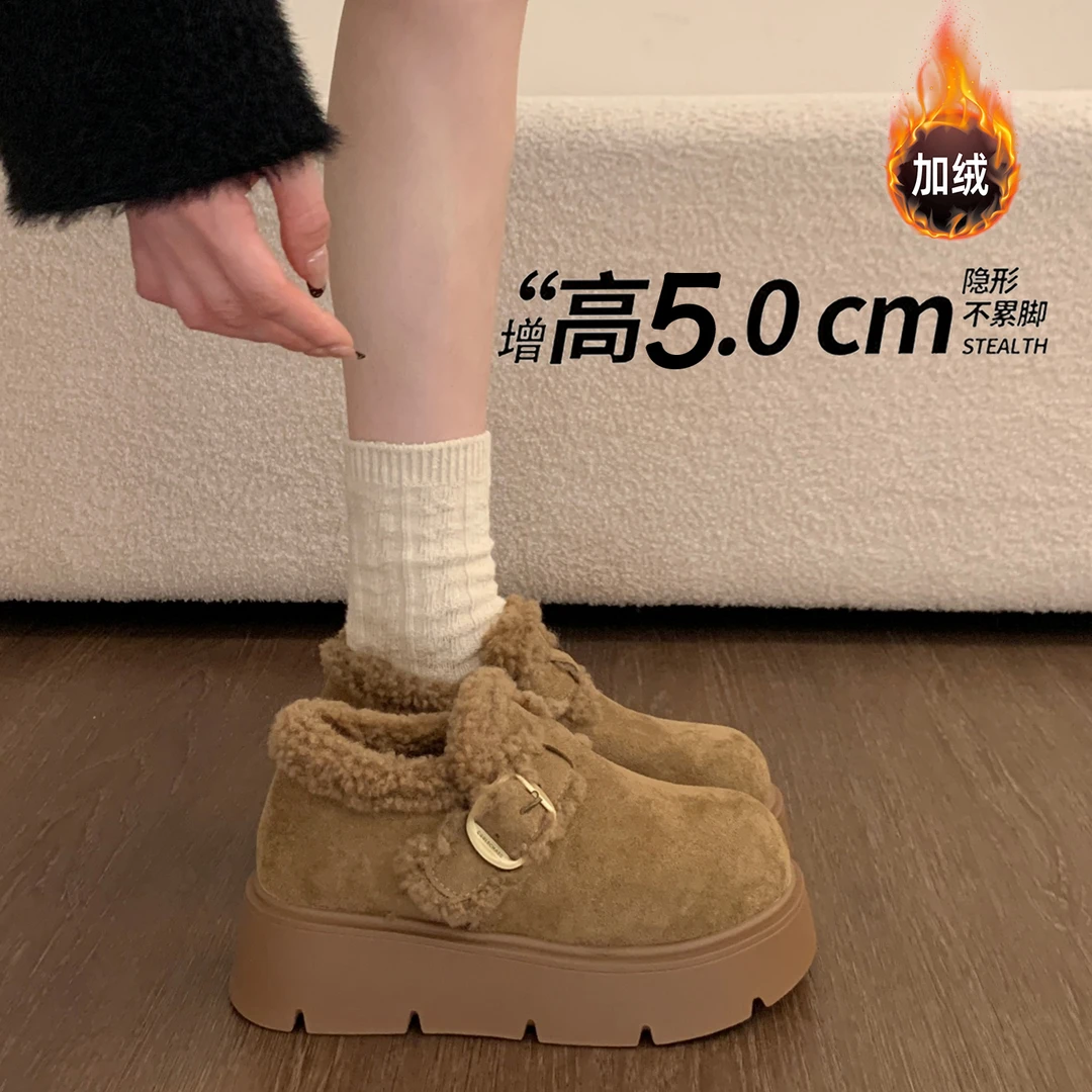 松糕厚底增高加绒保暖加厚勃肯鞋雪地靴女鞋子2025新款棉鞋乐福鞋