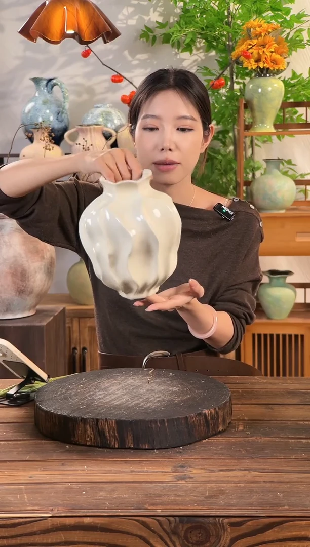 【素色净版-丝瓜纹中号花瓶】创意简约陶瓷花瓶摆件装饰家居花器