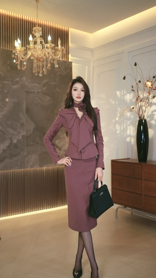 罗曼定制  原创设计时尚套装气质显瘦包臀短裙秋季时女神范连衣裙