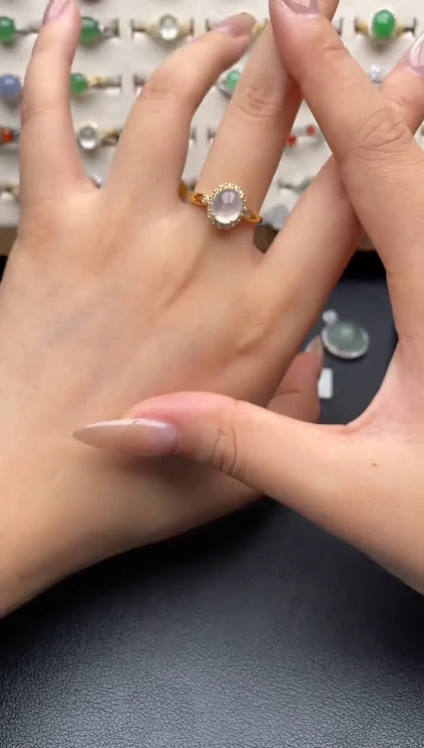 银S925镶嵌戒指翡翠一物一证一礼盒