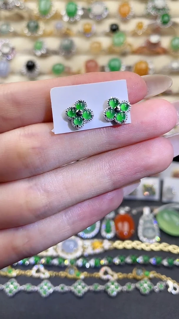 银S925镶嵌翡翠耳饰37