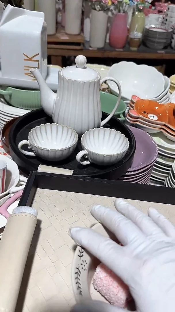 陶瓷天目菊茶壶3件套不带托盘微瑕 凑满20元包邮