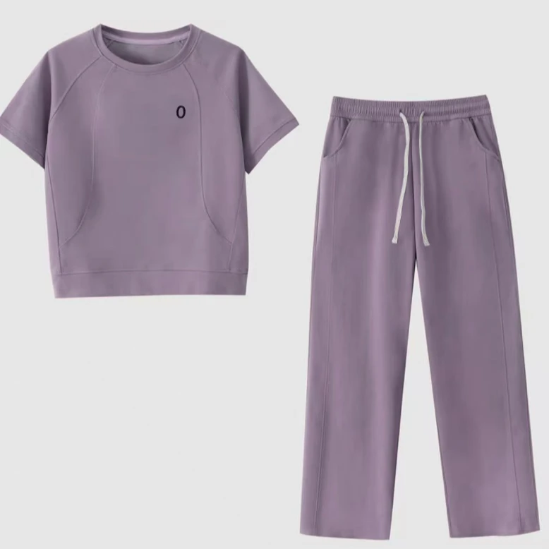 夏季新款清凉女刺绣套装时尚休闲百搭减龄运动短袖+长裤6620