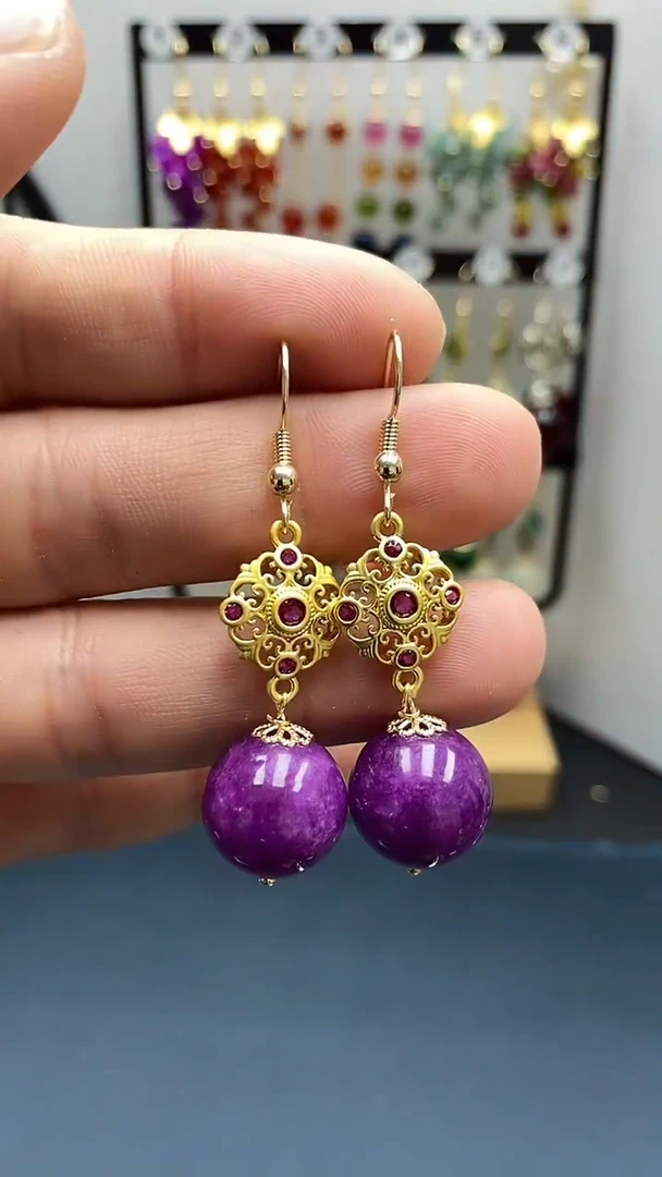 【闪购商品】苏纪石（舒俱来）耳坠银S925镀金镶嵌尺寸14mmQ4