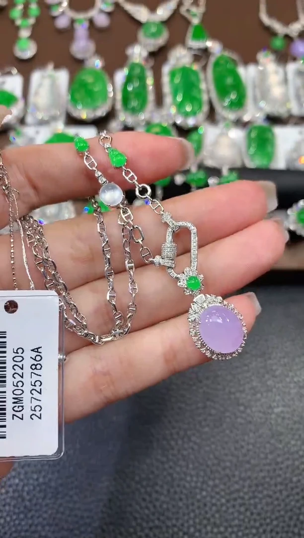 套链18K金镶嵌翡翠A117  紫货有一定色差