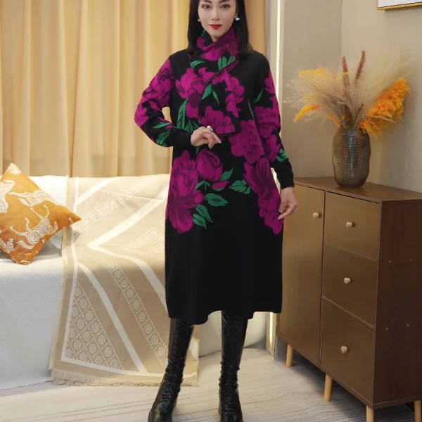 【羊毛/设计款】2024年冬新款时尚百搭宽松套装羊毛连衣裙G1514