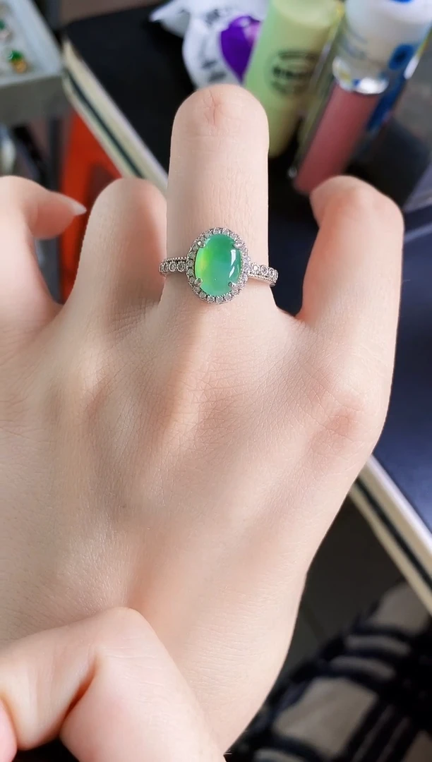 翡翠戒指银S925镶嵌12