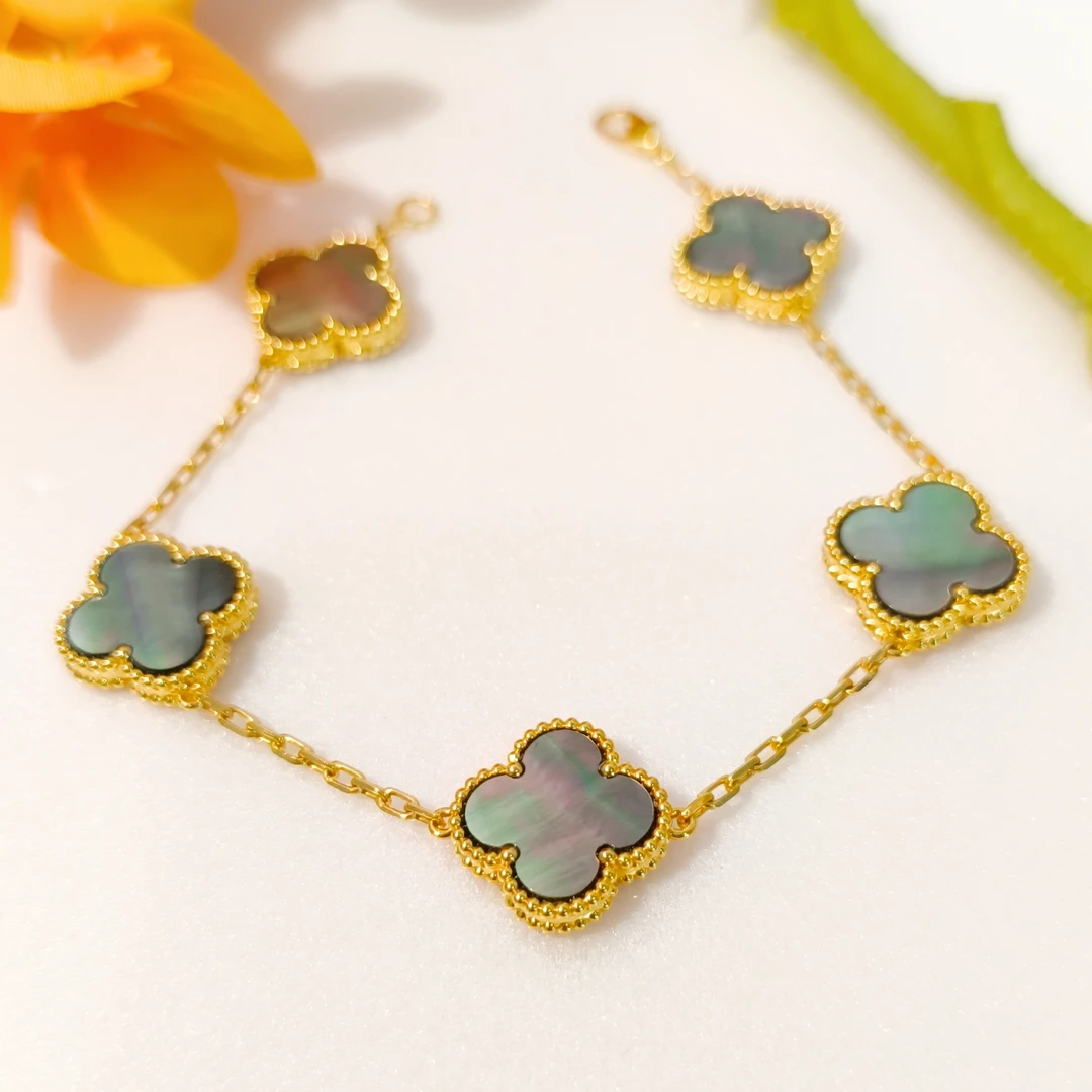 五花 18k金镶嵌灰贝母手链15MM 女士百搭气质经典 多样性发一