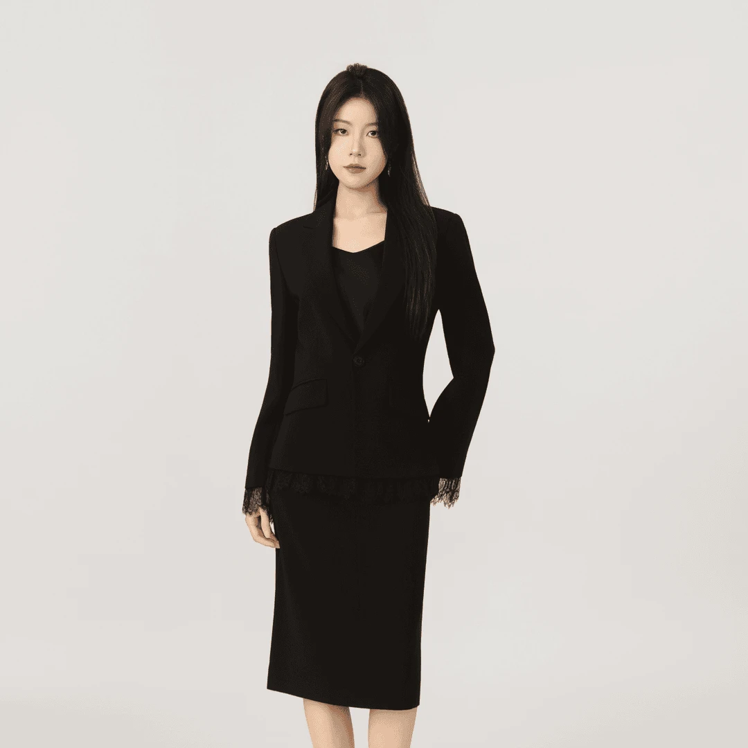 AMASS/阿玛施通勤高级总裁小西装蕾丝收腰利落显瘦西装套装上衣