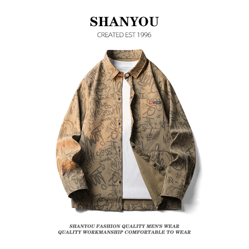 长袖衬衫男时尚2025新款潮流翻领花衬衣外套宽松百搭大码男装上衣