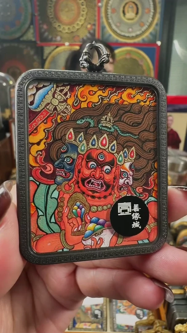 吊坠壹善缘城手绘唐卡红C面