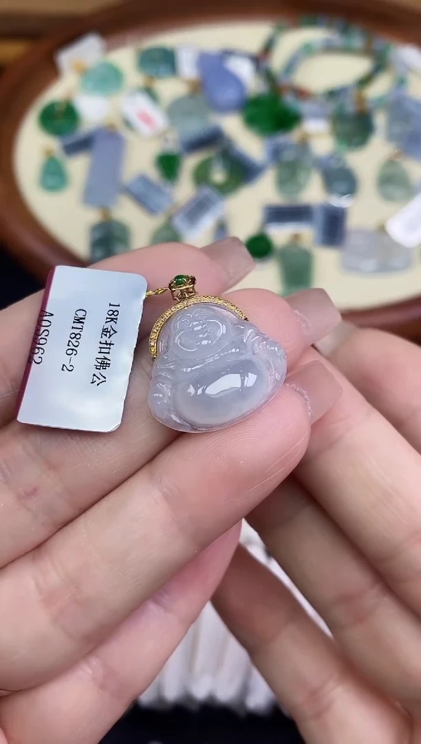 吊坠(不含链)18K金镶嵌翡翠佛公18K金扣镶嵌@@CMT826-2