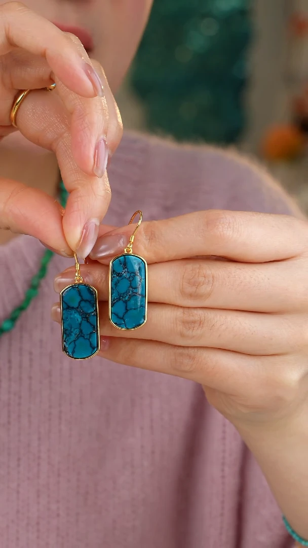 【闪购商品】绿松石耳饰银S925镀金镶嵌1