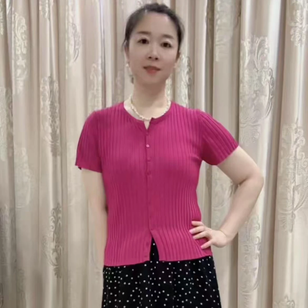 【清仓福利】夏季天丝亚麻针织短袖开衫女短款剪刀v领针织小衫显瘦