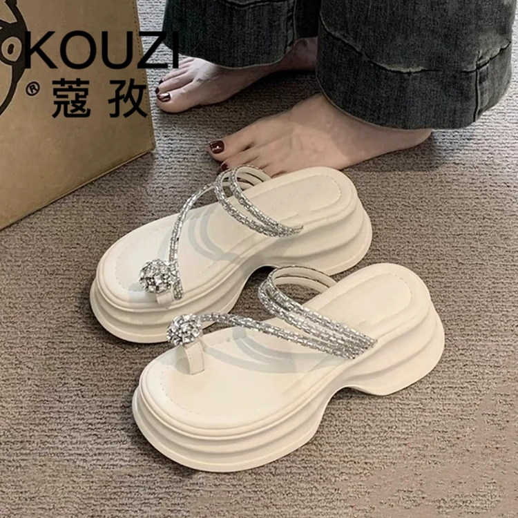 套趾橡胶中跟粗跟拖鞋百搭坡跟网红外穿休闲仙女风厚底小众夏季