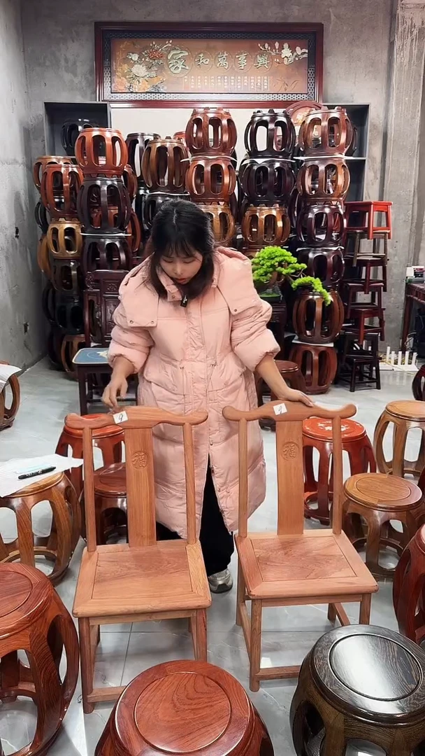 【闪购商品】花梨木类家具微瑕赞比亚小巴花白胚椅子一对9号