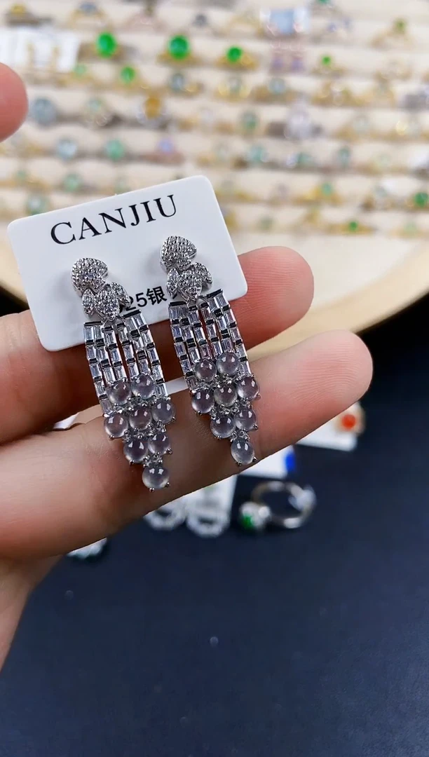 翡翠银S925镶嵌耳饰123489