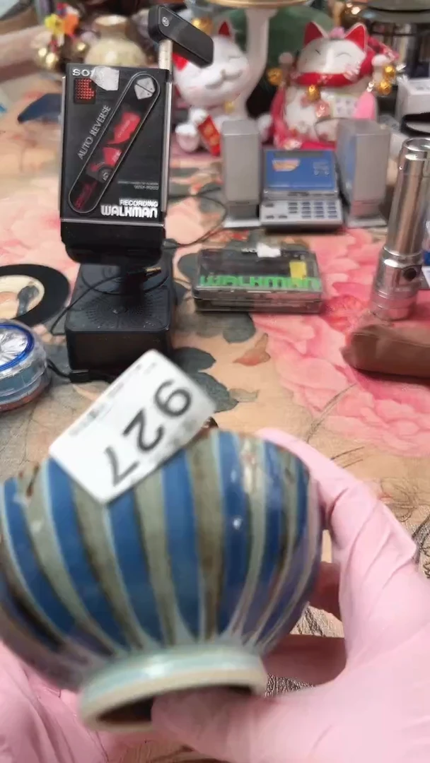 手工艺品琉璃明***好蓝色条纹造型瓷器