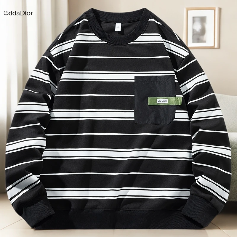 Edda Dior法国轻奢品牌男士条纹卫衣秋冬季潮流印花潮牌长袖T恤衫