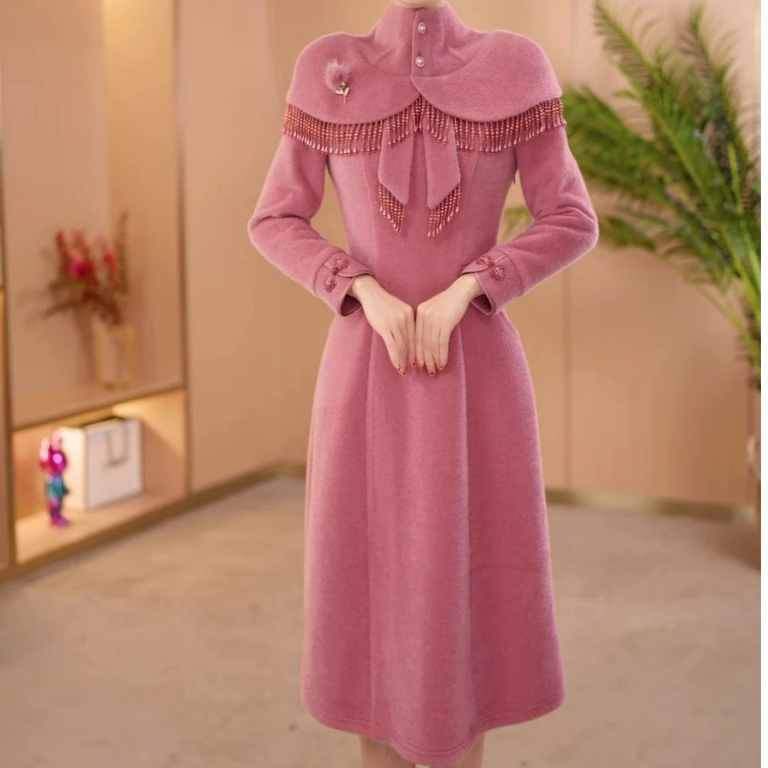 【宸紫女装】25190冬季穿搭连衣裙女新款精致女人收腰中长款裙子