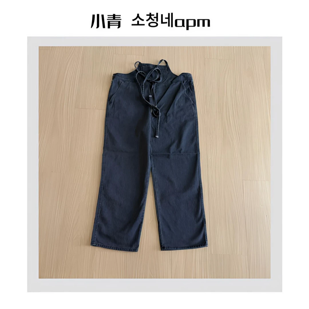 韩国东大门 公鸡/后口袋小标复古风背带裤