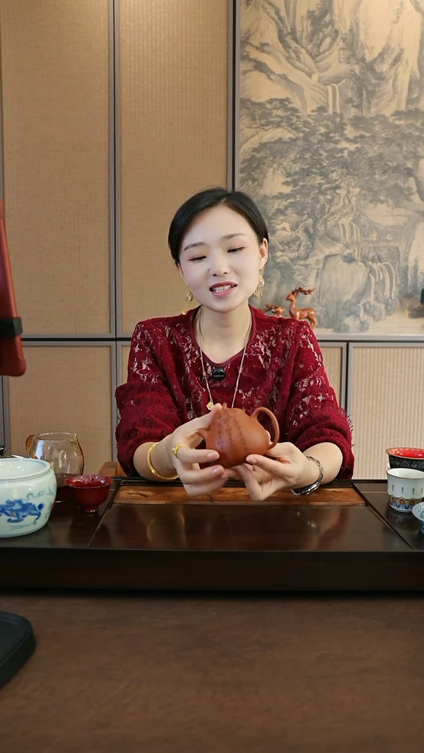 【闪购商品】紫砂茶壶朱泥刻绘茄瓜