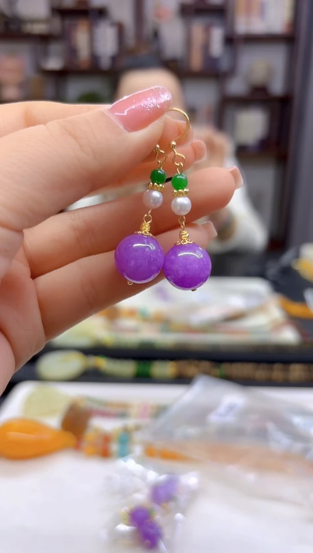 【闪购商品】翡翠耳饰14K金镶嵌耳坠E488