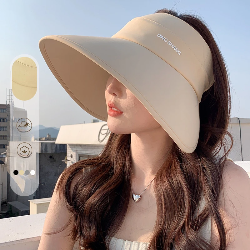 新款空顶防晒帽夏季大帽檐遮脸遮阳帽子女防紫外线户外透气太阳帽