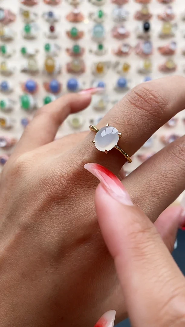 【闪购商品】翡翠戒指银S925镶嵌缅甸天然A货翡翠111  2-6