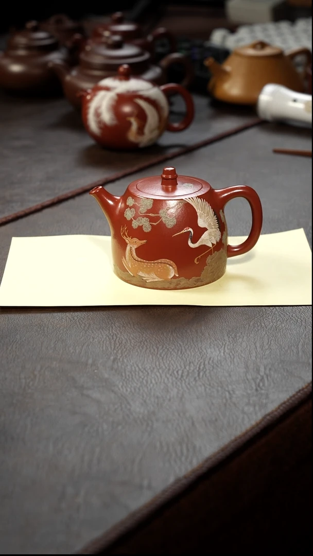 茶壶紫砂壶·20朱泥彩绘汉铎150cc