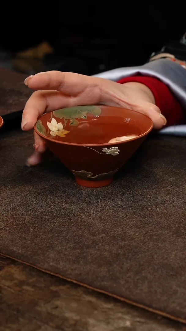 【闪购商品】紫砂茶壶夏菁泥绘 斗笠杯（荷花）